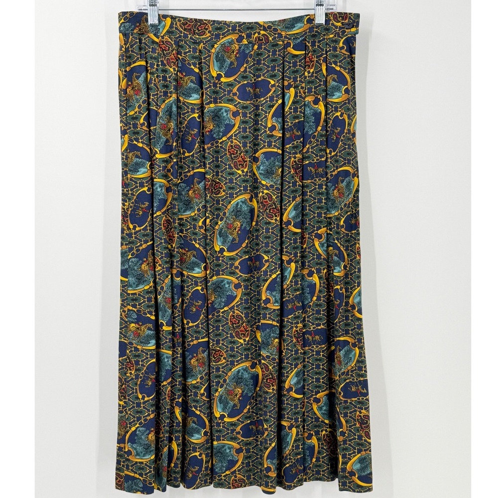 Vtg Pendleton Equestrian Chain Print Rayon Midi Skirt Womens sz 14 old money